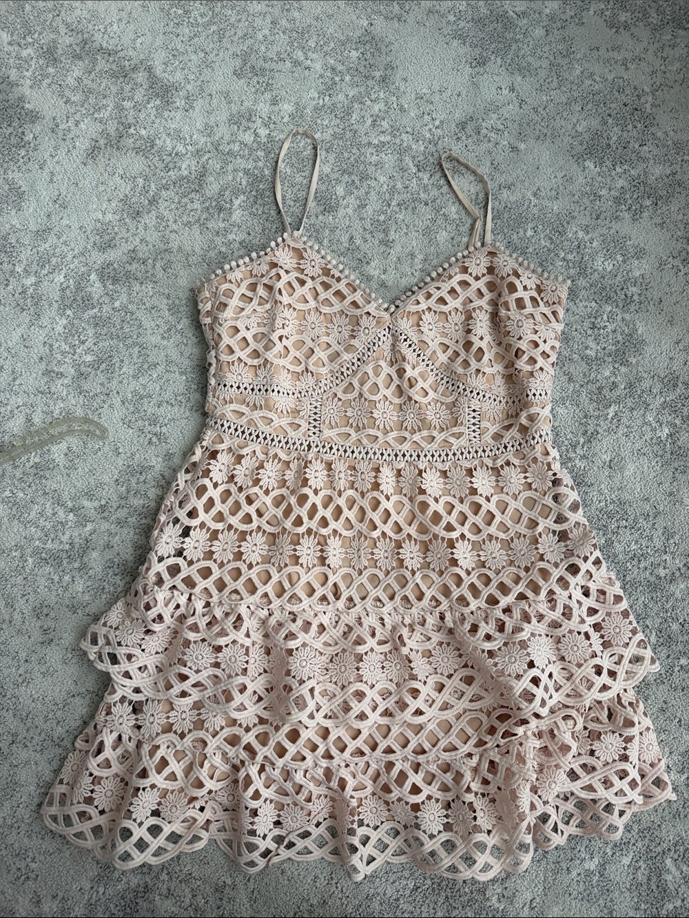 Lulus Blush Crochet Tiered Mini Dress